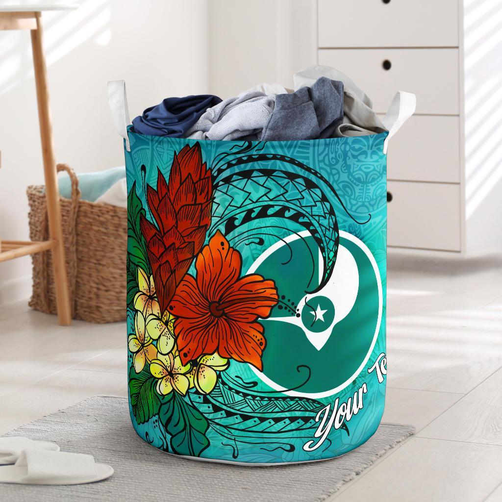 Yap State Laundry Basket - Custom Personalised Tropical Flowers Style Laundry Basket - Yap State One Size Blue - Polynesian Pride