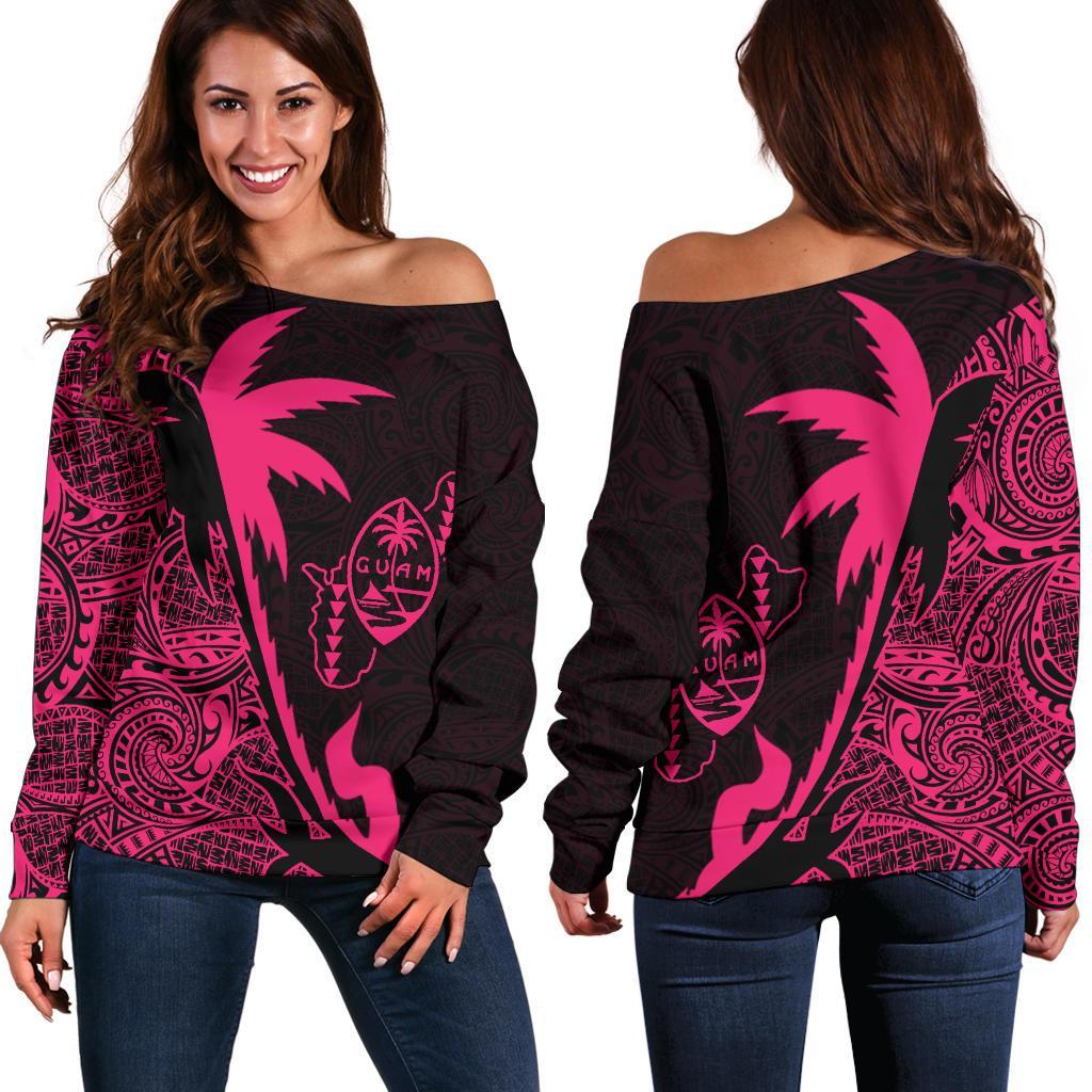 Guam Coconut Tree Off Shoulder Sweater Pink K4 Pink - Polynesian Pride