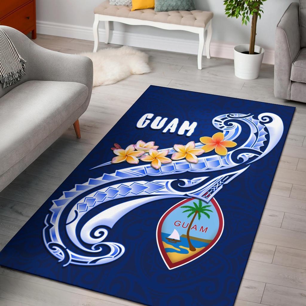 Guam Area Rug - Guam Seal Polynesian Patterns Plumeria (Blue) Blue - Polynesian Pride