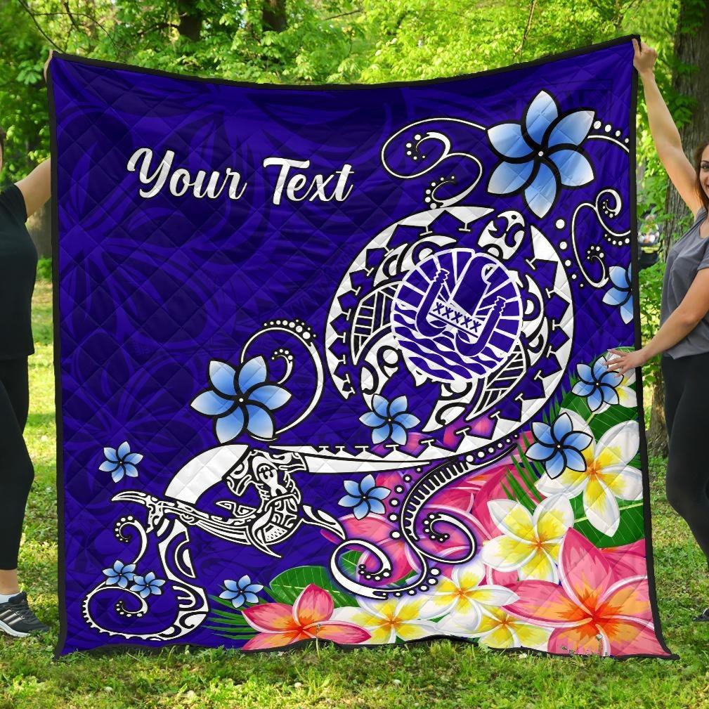 Tahiti Custom Personalised Premium Quilt - Turtle Plumeria (Blue) Blue - Polynesian Pride