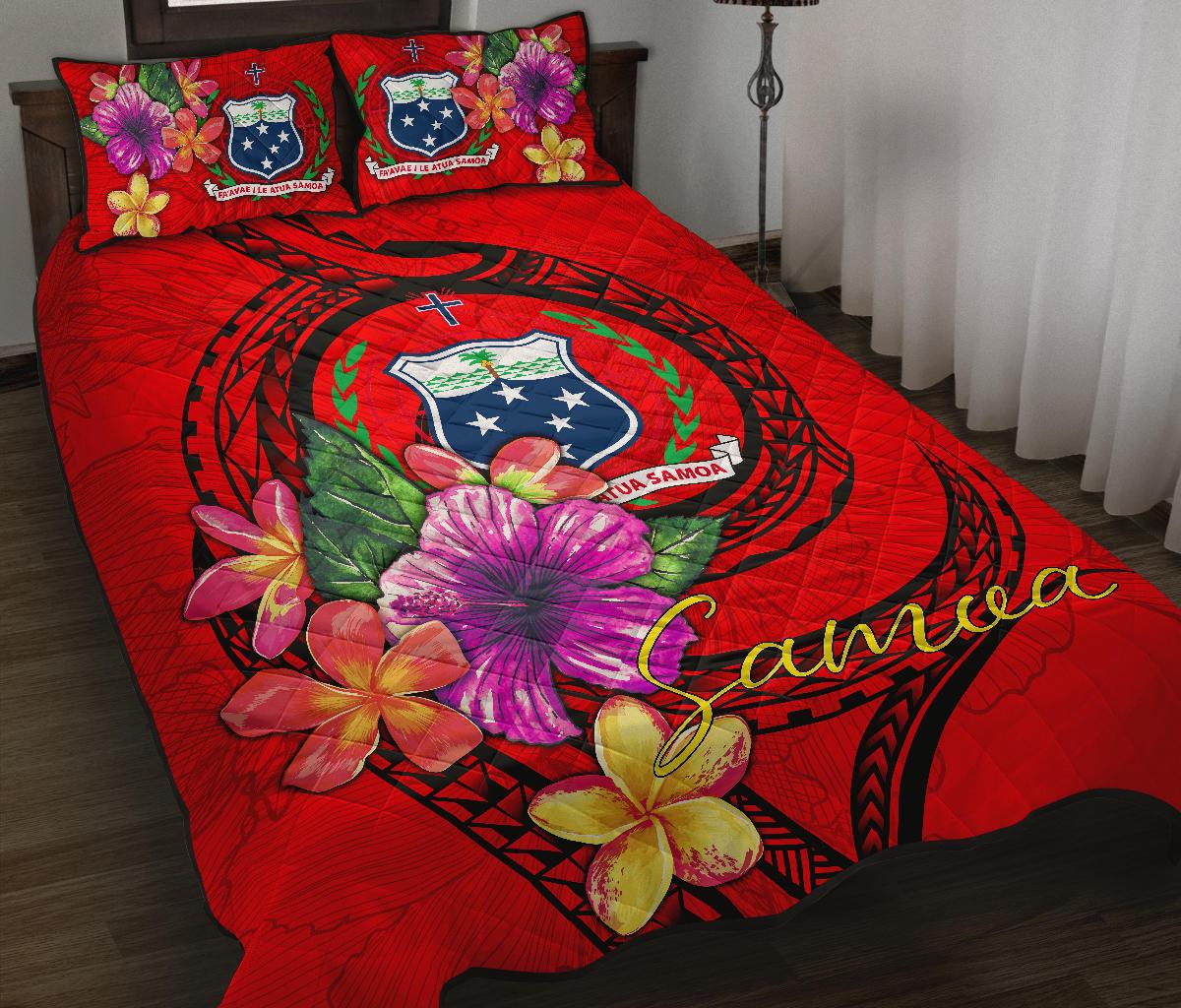 Samoa Polynesian Quilt Bed Set - Floral With Seal Red Red - Polynesian Pride