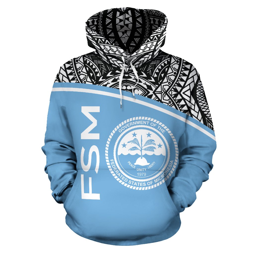 Federated States of Micronesia All Over Hoodie Micronesia Curve Blue Style - Polynesian Pride