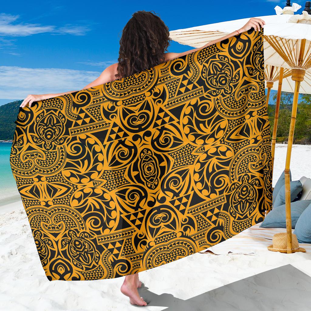 Polynesian Sarong Yellow Black Premium Polyester Gold One Size - Polynesian Pride