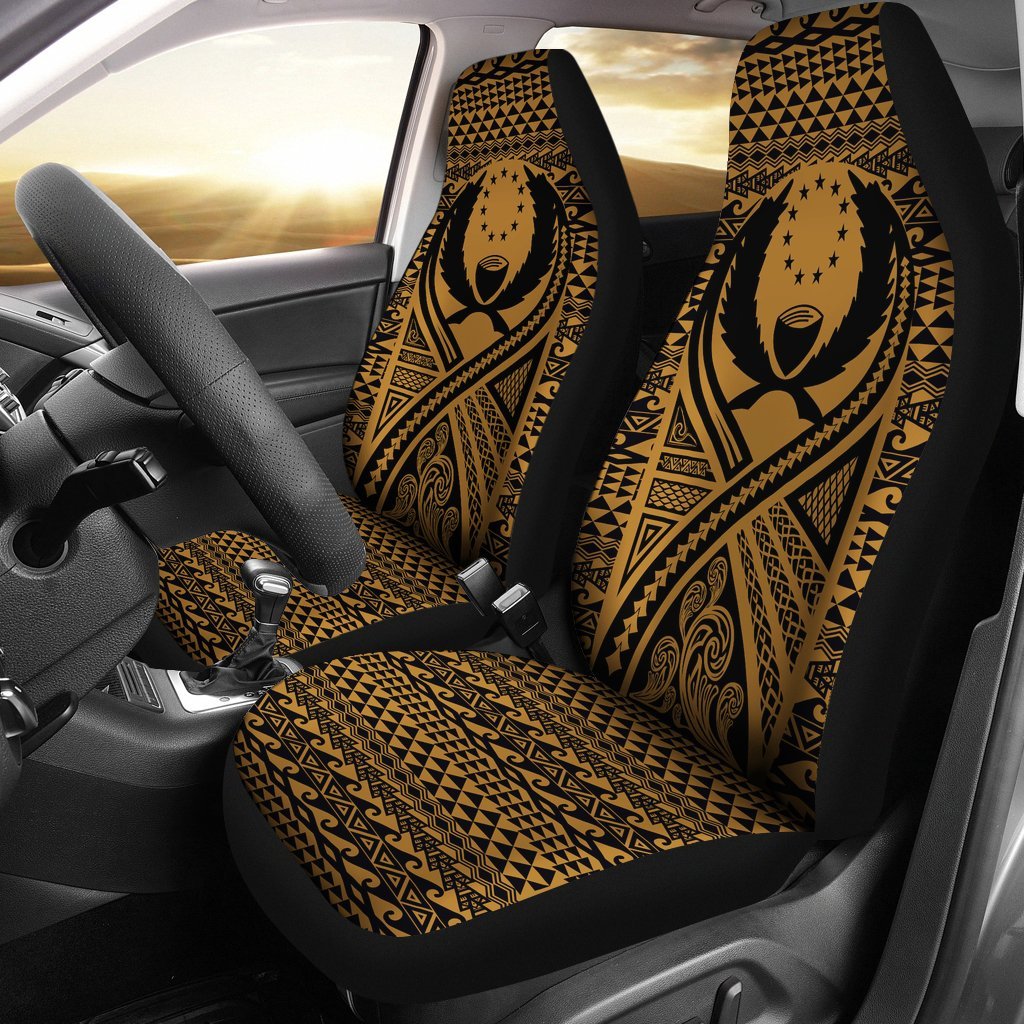 Pohnpei Car Seat Cover - Pohnpei Flag Polynesian Tattoo Gold Universal Fit Gold - Polynesian Pride