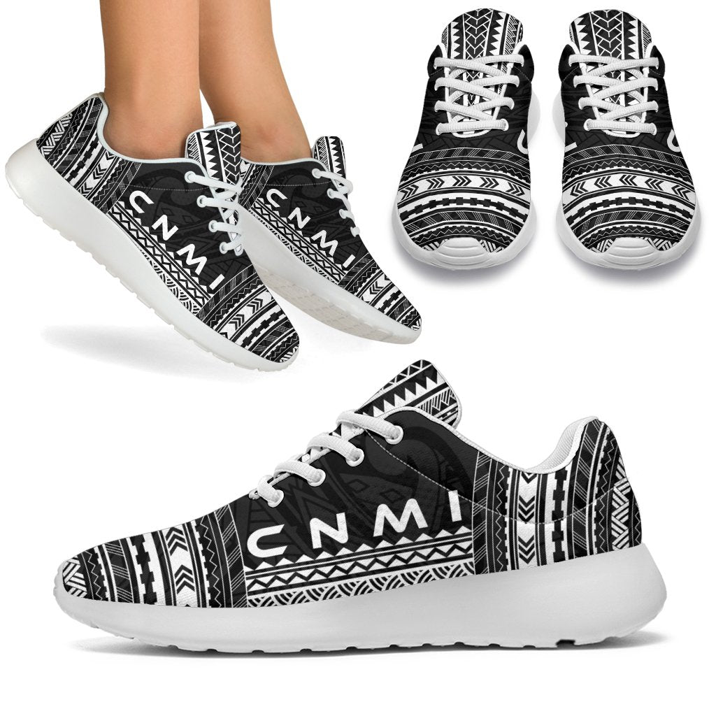 Northern Mariana Islands Sporty Sneakers - Polynesian Chief Black Version White - Polynesian Pride