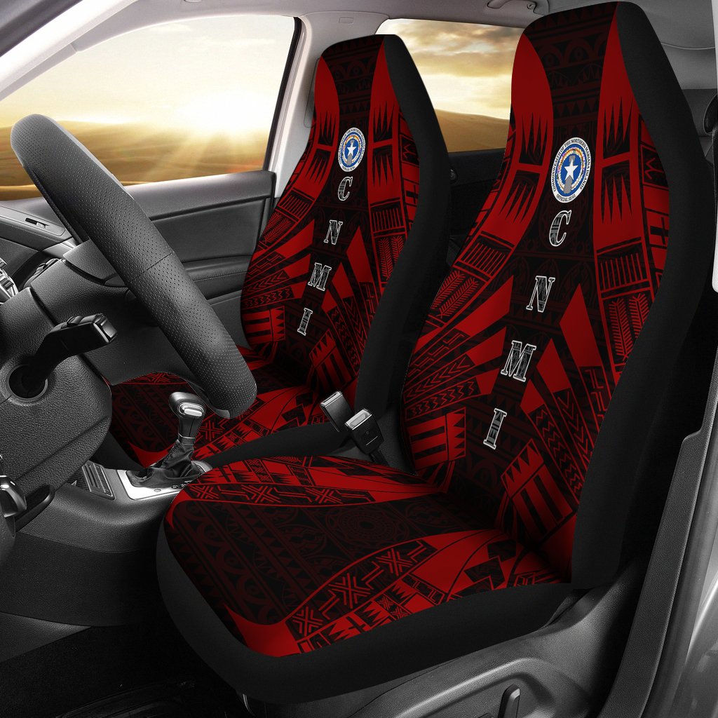 Northern Mariana Islands Car Seat Covers - C N M I Seal Polynesian Tattoo Red Universal Fit Red - Polynesian Pride