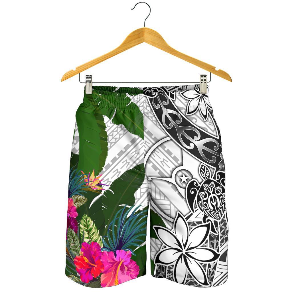 Yap Men's Short White - Turtle Plumeria Banana Leaf - Polynesian Pride