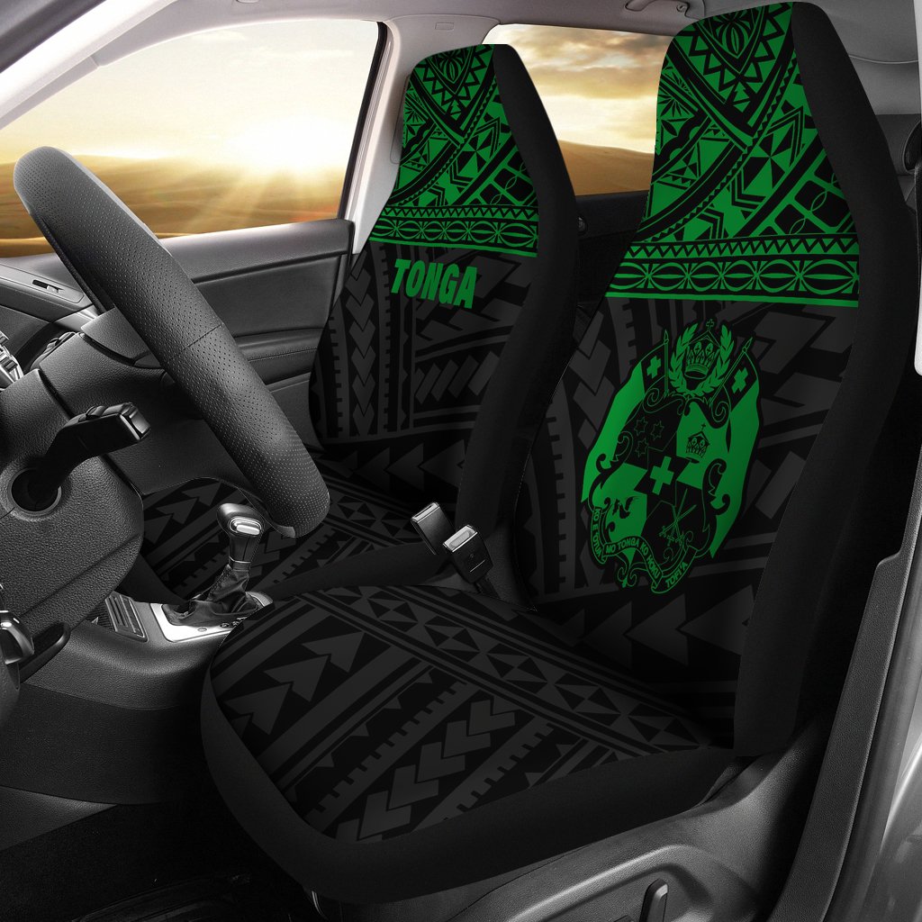 Tonga Car Seat Covers - Tonga Green Coat Of Arms Polynesian Tattoo Universal Fit Green - Polynesian Pride