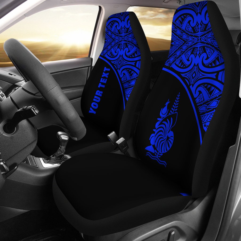 New Caledonia Custom Personalised Car Seat Covers - New Caledonia Coat Of Arms Polynesian Blue Curve Universal Fit Blue - Polynesian Pride