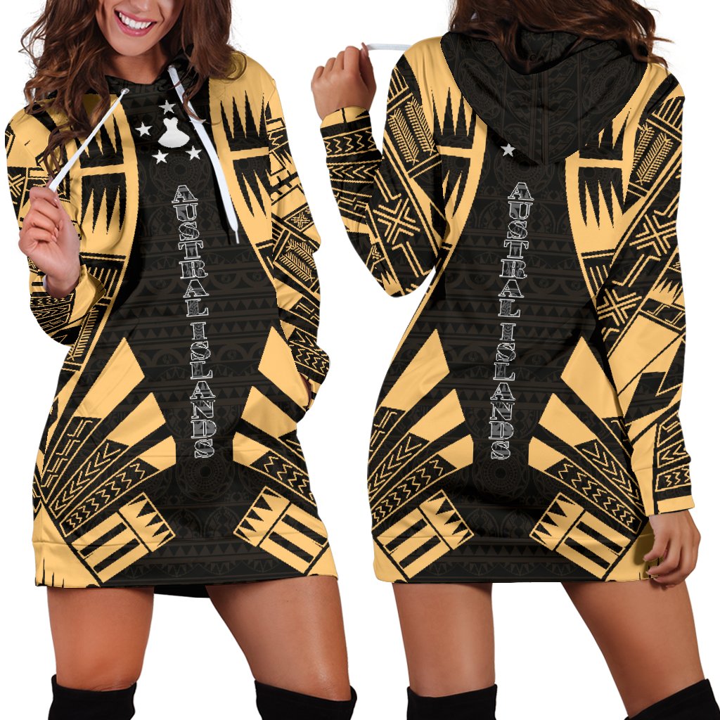 Austral Islands Hoodie Dress - Polynesian Tattoo Gold Gold - Polynesian Pride