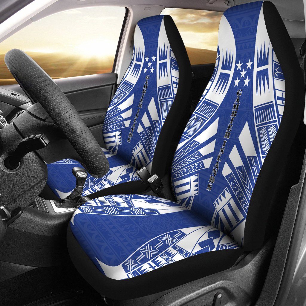 Gambier Islands Car Seat Covers - Gambier Islands Flag Polynesian Tattoo Flag Universal Fit BLue - Polynesian Pride