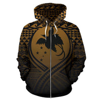 Papua New Guinea All Over Zip up Hoodie Lift up Gold - Polynesian Pride