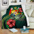 Tonga Polynesian Premium Blanket - Green Turtle Hibiscus White - Polynesian Pride