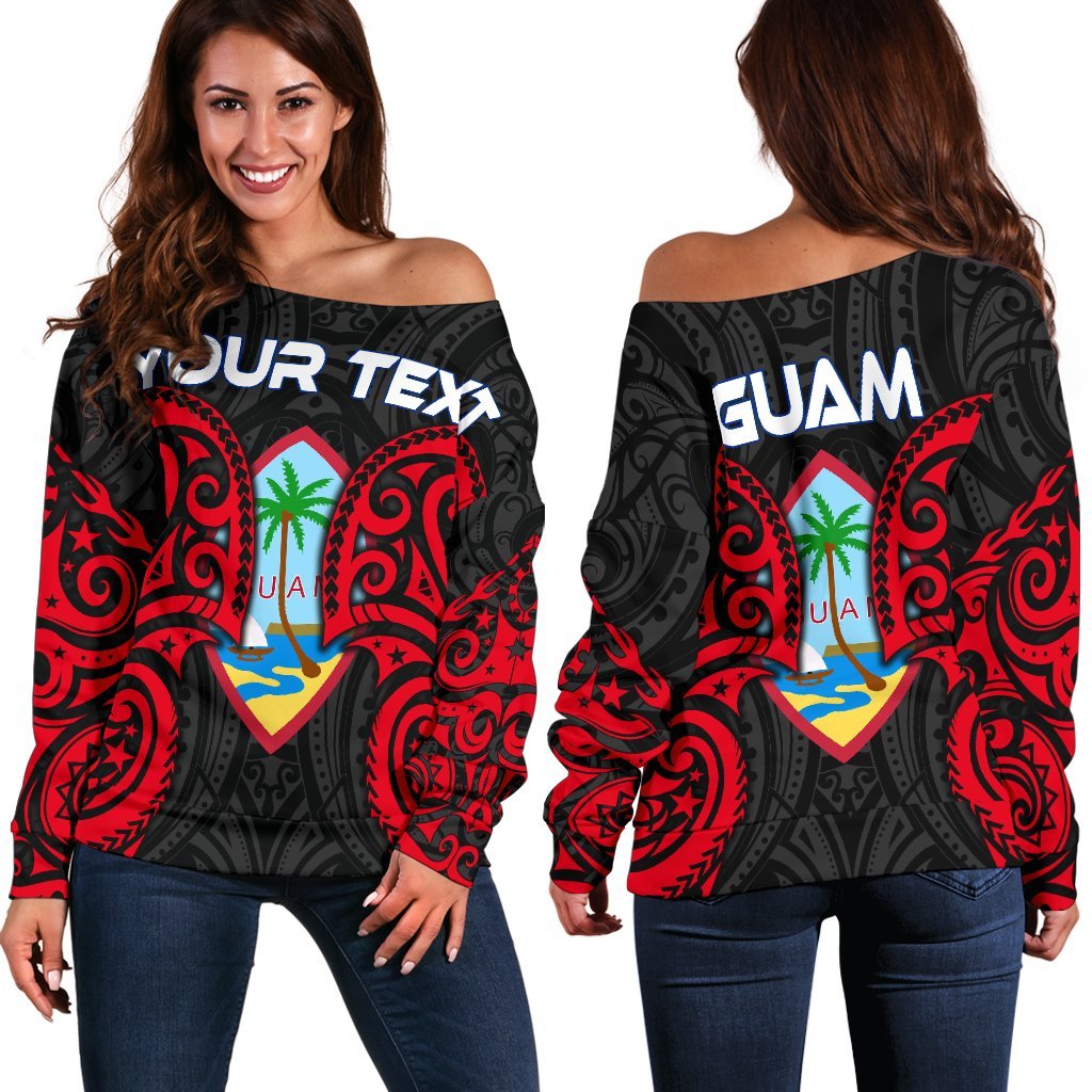 Guam Polynesian Custom Personalised Women's Off Shoulder Sweater - Guam Spirit Black - Polynesian Pride