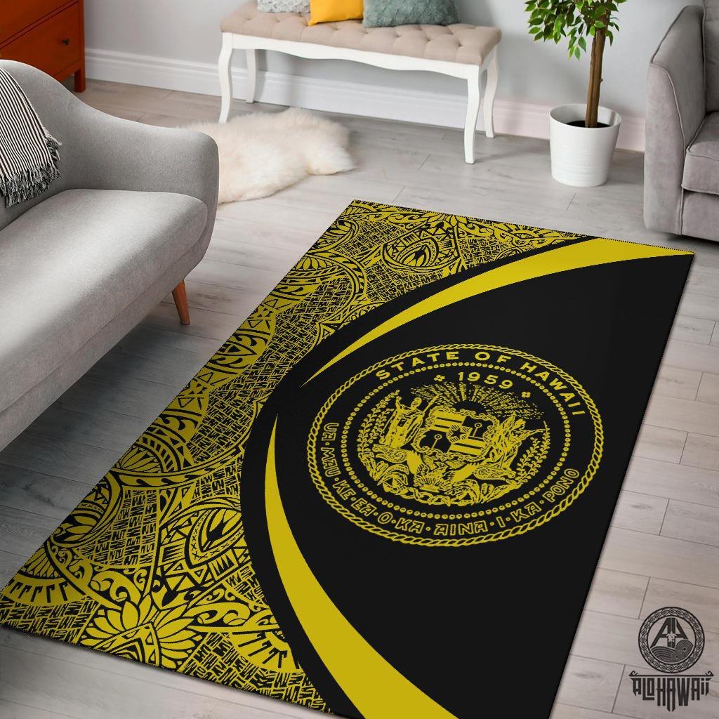 Hawaii Coat Of Arms Polynesian Area Rug Circle Style Rug Yellow - Polynesian Pride