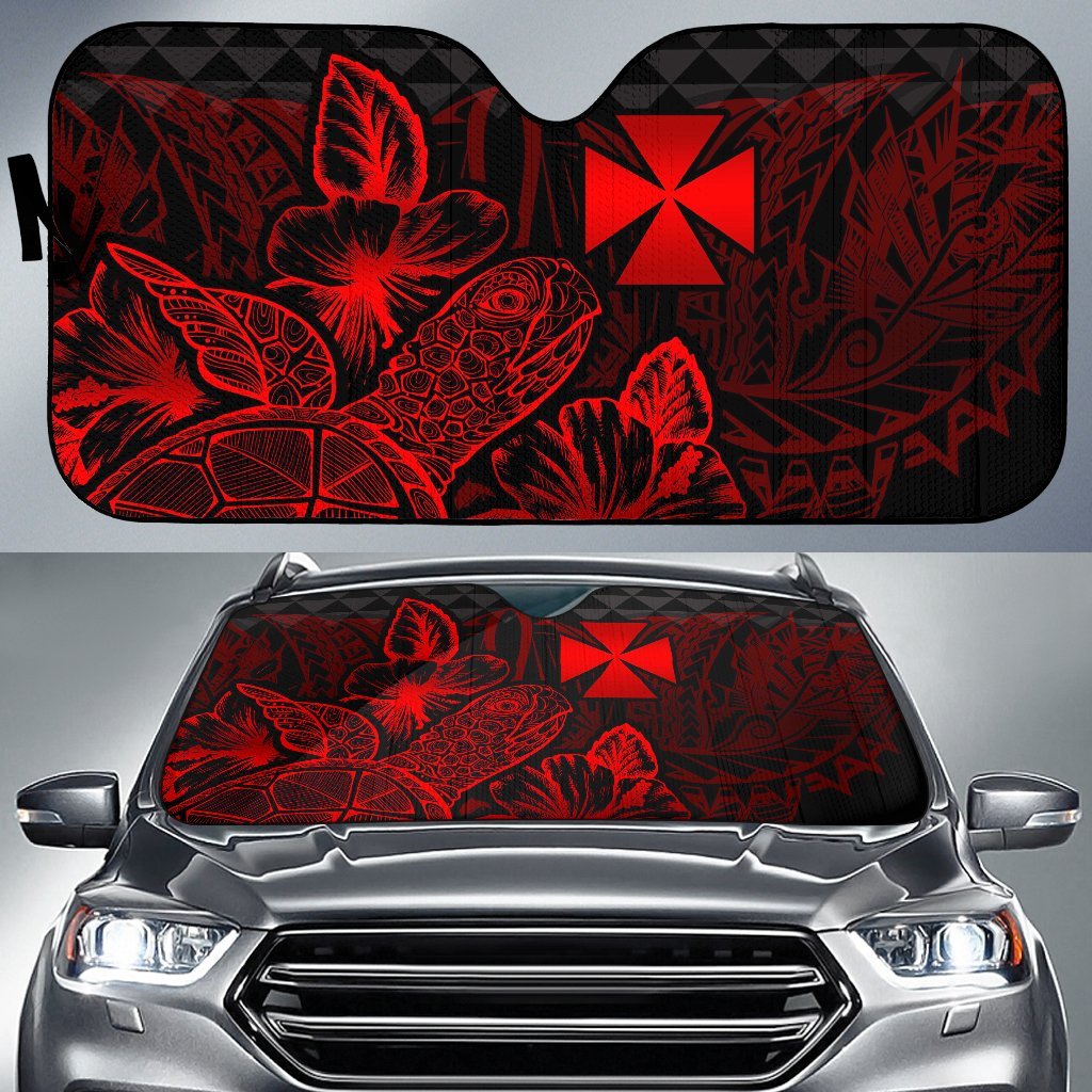 Wallis And Futuna Auto Sun Shades Turtle Hibiscus Red Auto Sun Shade Universal Fit Red - Polynesian Pride