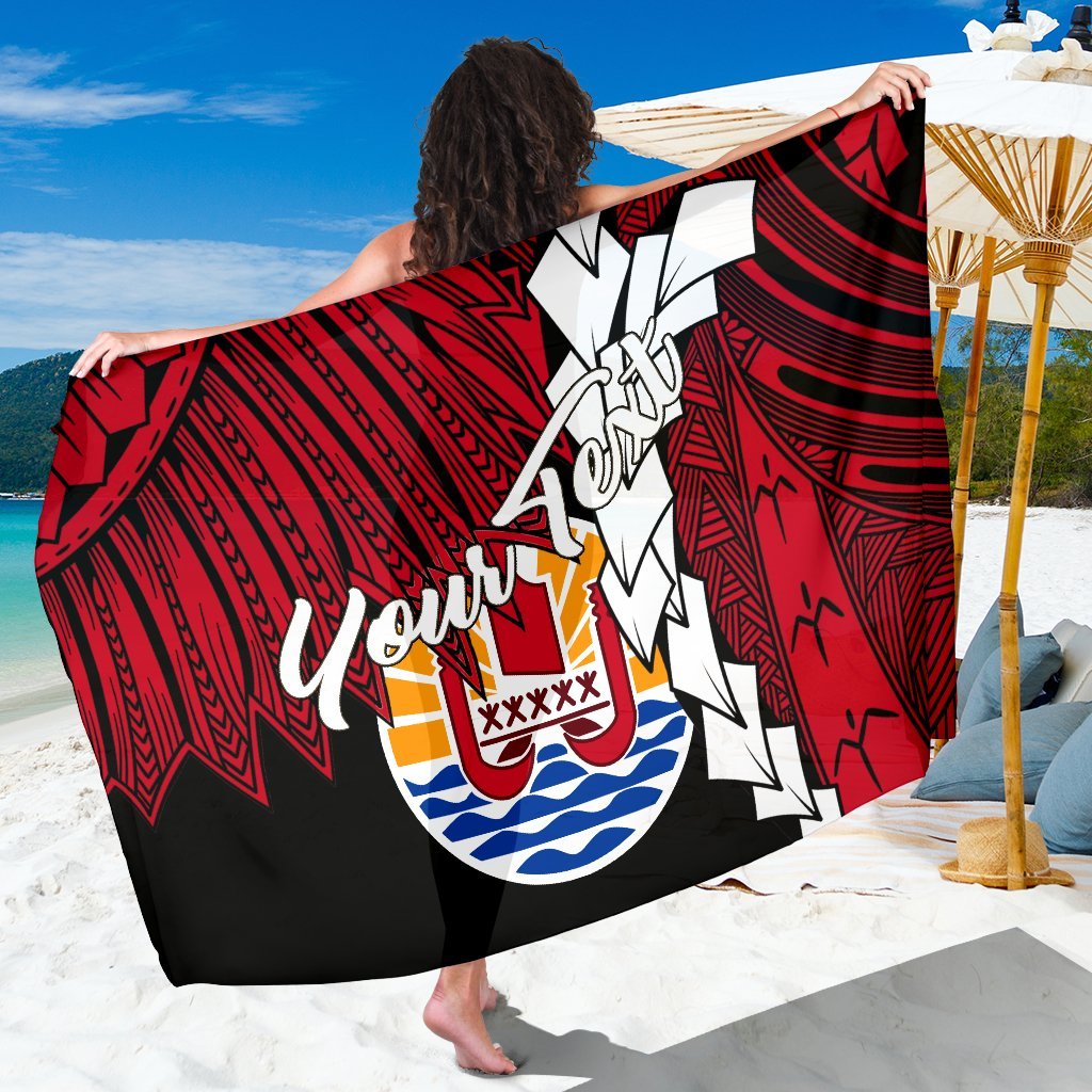 Tahiti Polynesian Custom Personalised Sarong - Tribal Wave Tattoo Flag Style One Style One Size Black - Polynesian Pride