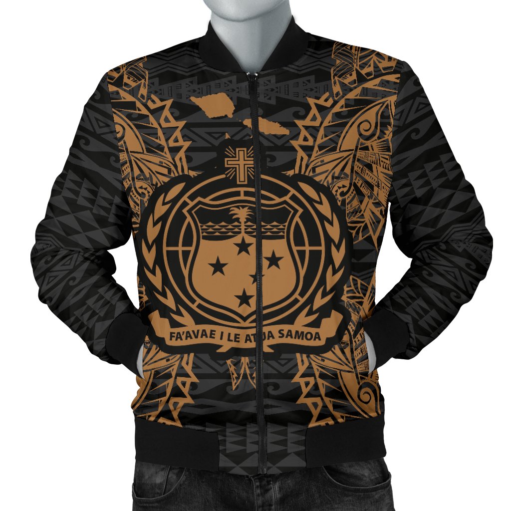 Samoa Polynesian Men's Bomber Jacket Map Gold Gold - Polynesian Pride