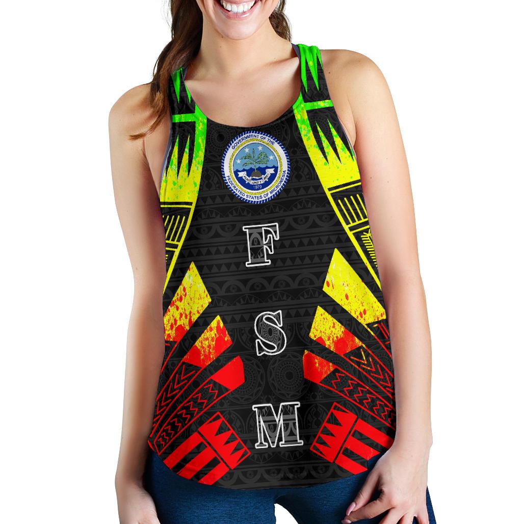 Federated States Of Micronesia Women Racerback Tank - Polynesian Tattoo Reggae Art - Polynesian Pride