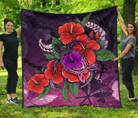 Polynesian Hawaii Premium Quilt - Purple Hibiscus Turtle Flowing - Polynesian Pride