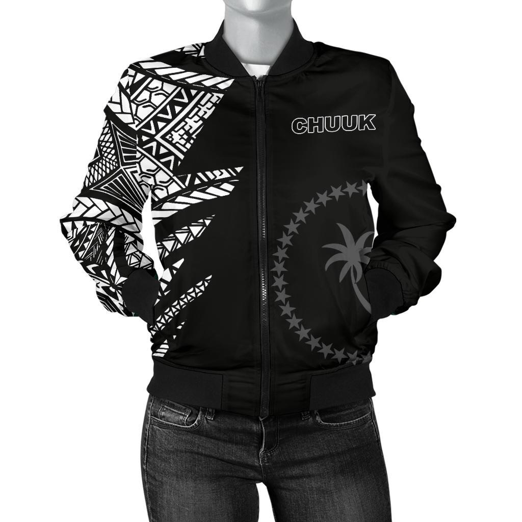 Chuuk Pattern Women's Bomber Jacket - Black Style - FSM Black - Polynesian Pride