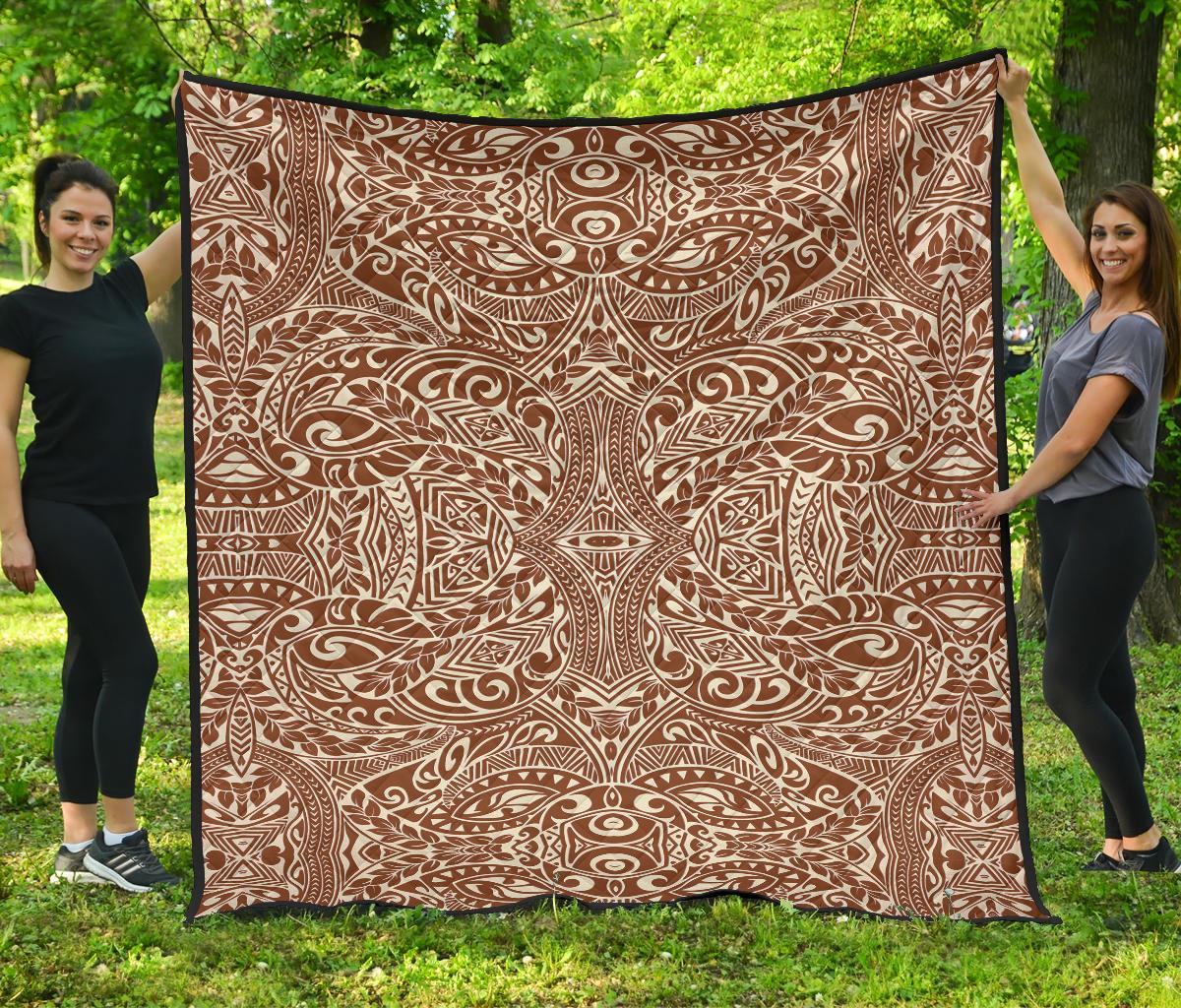 Polynesian Tribal Premium Quilt Brown White - Polynesian Pride