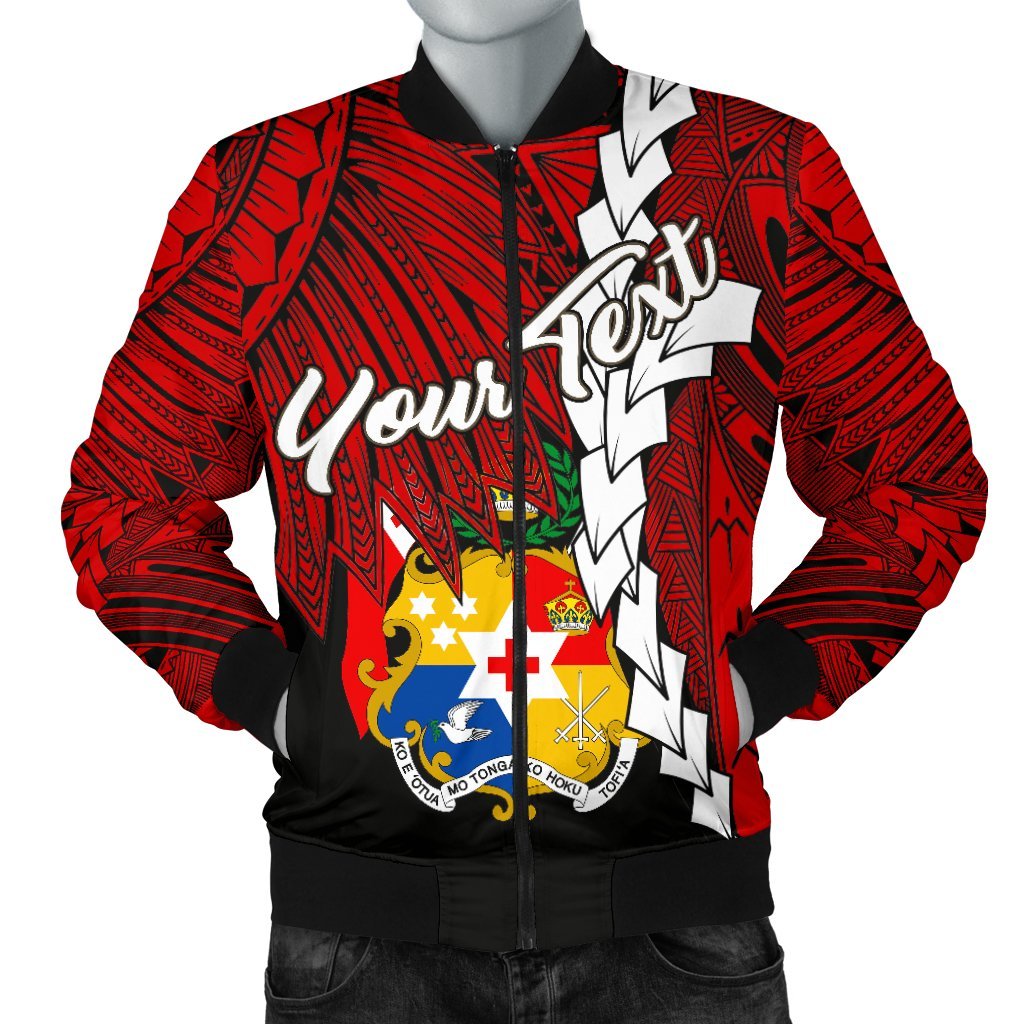 Tonga Polynesian Custom Personalised Men's Bomber Jacket - Tribal Wave Tattoo Flag Color Red - Polynesian Pride