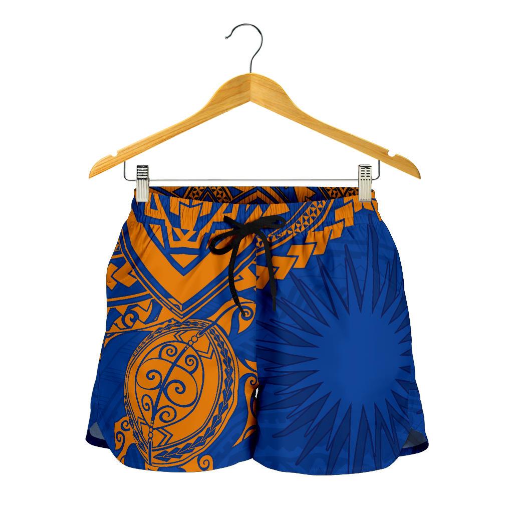 Marshall Islands Polynesian Shorts (Women) - Blue Turtle Women Blue - Polynesian Pride