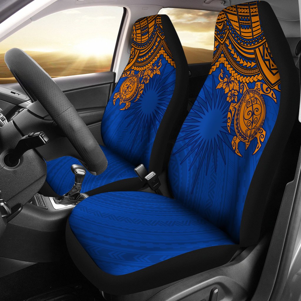 Marshall Islands Car Seat Covers - Marshall Islands Flag Blue Turtle Universal Fit Blue - Polynesian Pride