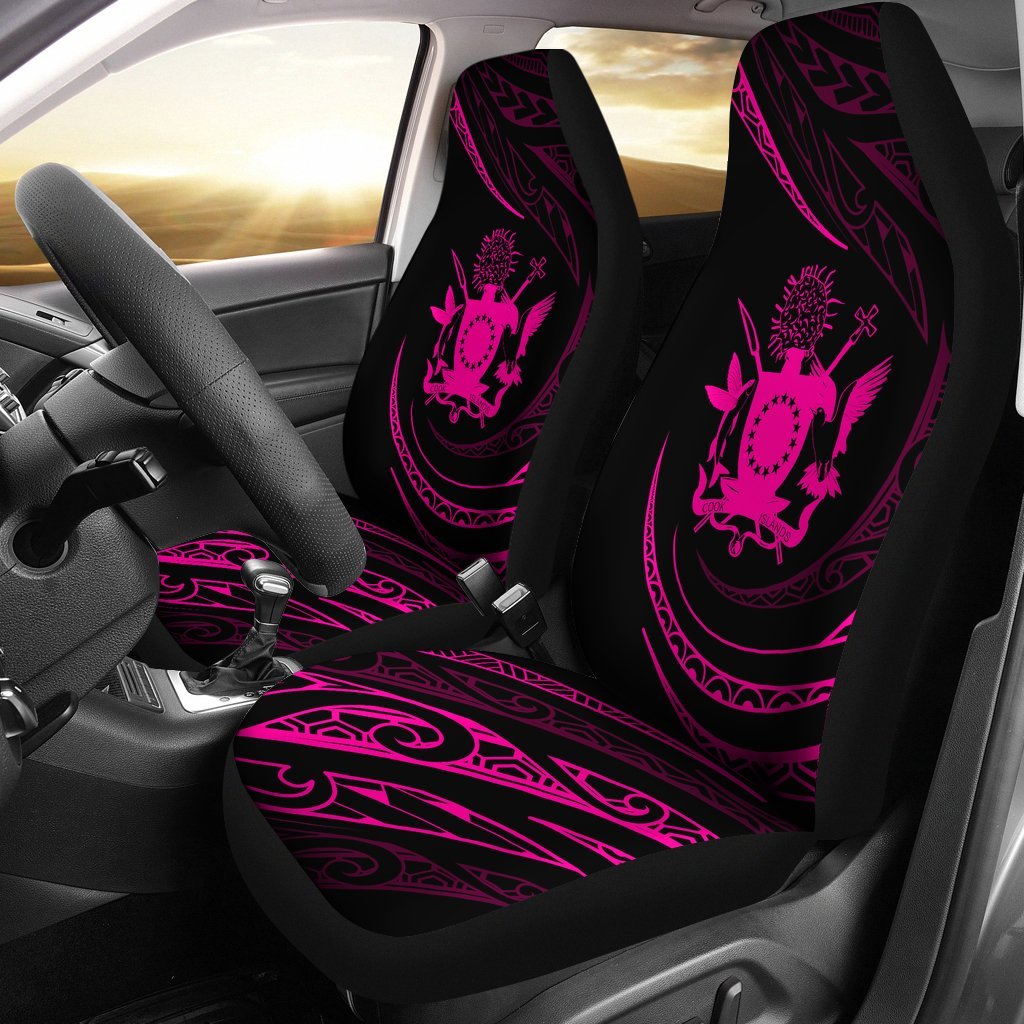 Cook Islands Car Seat Covers - Pink - Frida Style Universal Fit Black - Polynesian Pride