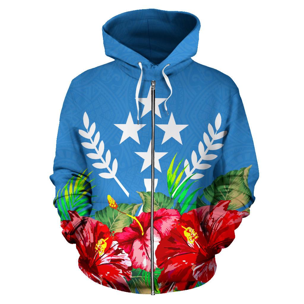 Kosrae Polynesian Zip Hoodie Flag Hibiscus - Polynesian Pride