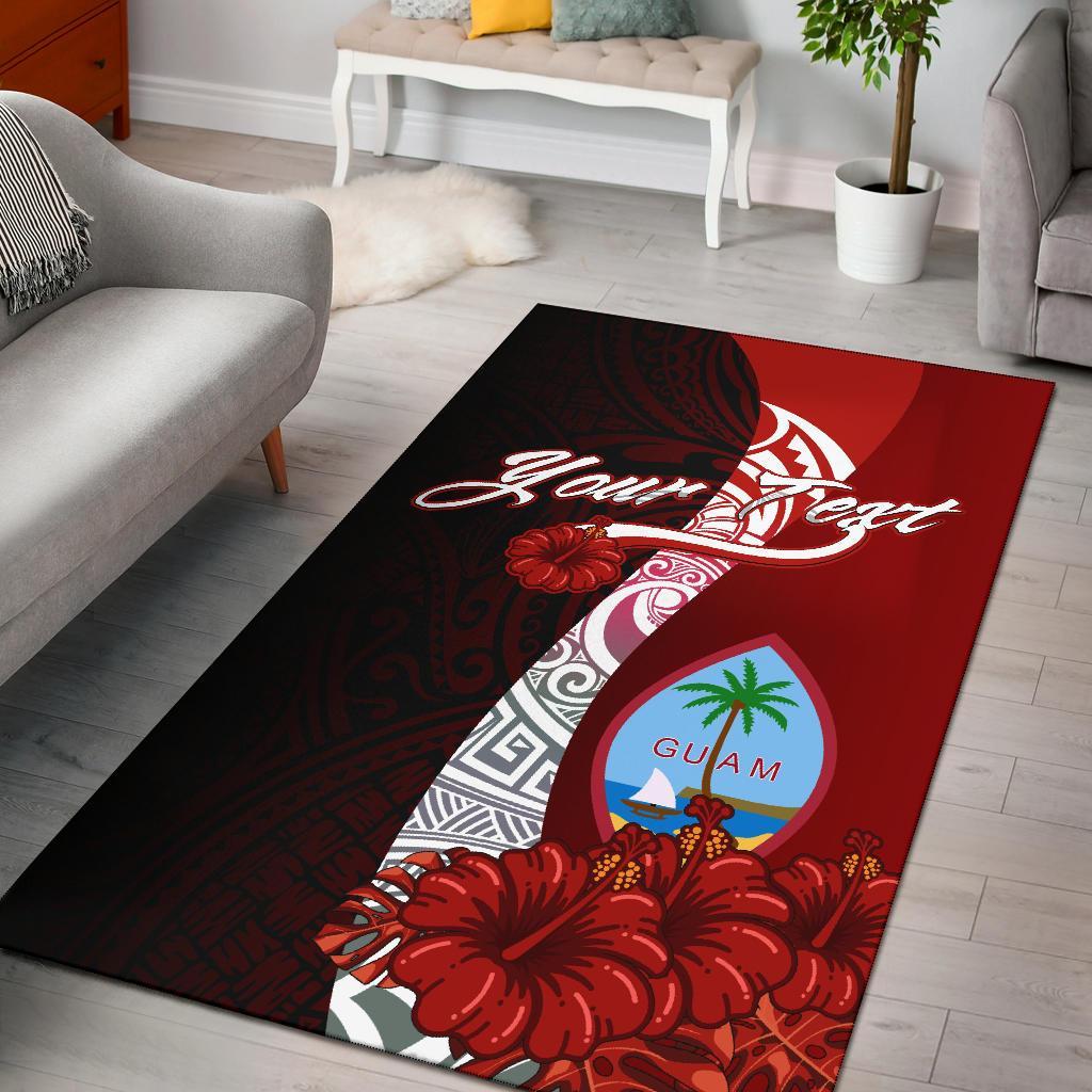 Guam Polynesian Custom Personalised Area Rug - Coat Of Arm With Hibiscus Red - Polynesian Pride