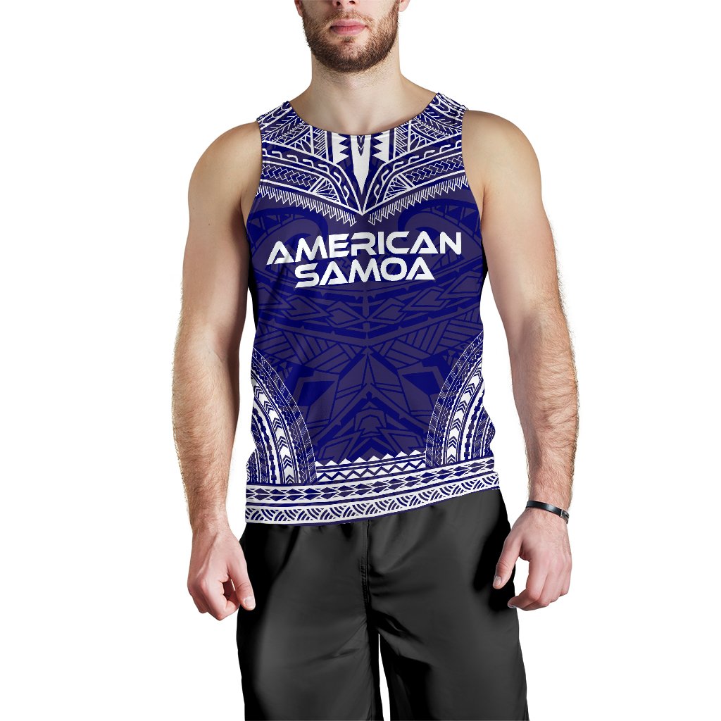 American Samoa Men's Tank Top - Polynesian Chief Flag Version Blue - Polynesian Pride