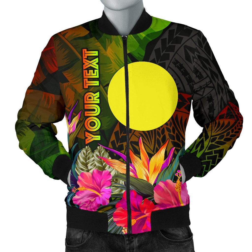 Palau Polynesian Personalised Men's Bomber Jacket - Hibiscus and Banana Leaves Reggae - Polynesian Pride