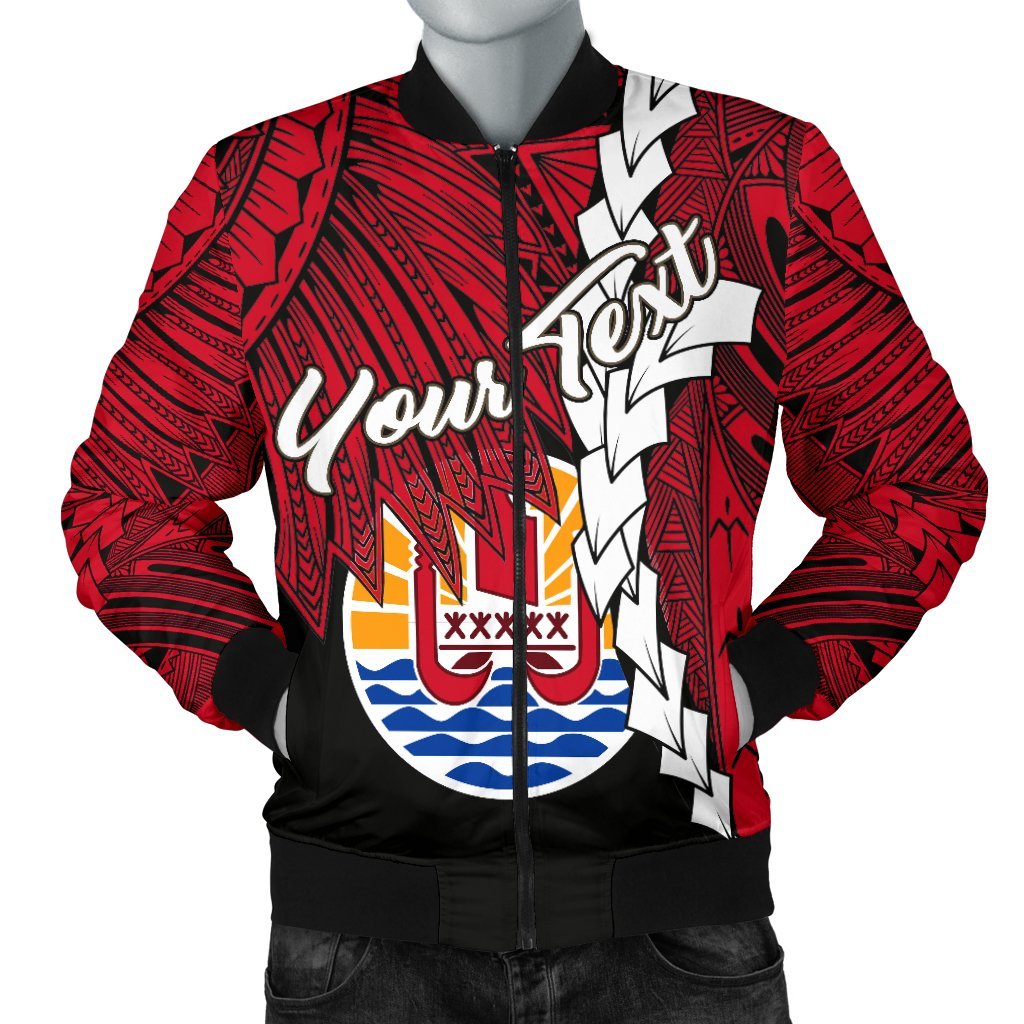 Tahiti Polynesian Custom Personalised Men's Bomber Jacket - Tribal Wave Tattoo Flag Style Black - Polynesian Pride