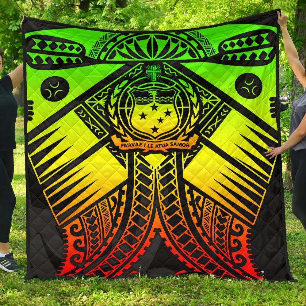 Samoa Polynesian Premium Quilt - Samoa Reggae Seal with Polynesian Tattoo - Polynesian Pride