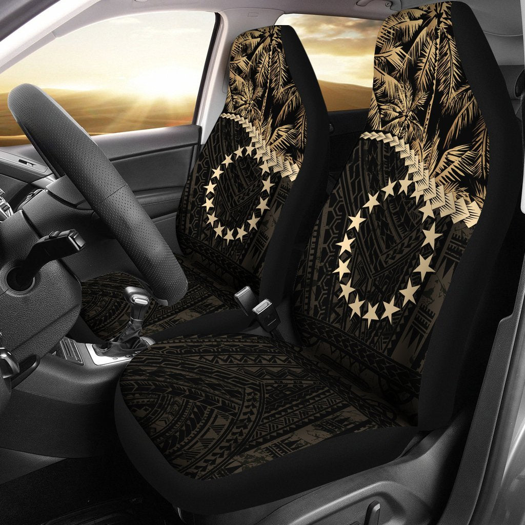 Cook Islands Car Seat Covers Golden Coconut Universal Fit Black - Polynesian Pride