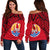 Tahiti Polynesian Women's Off Shoulder Sweater Coat Of Arms - Wave Style Th5 Black - Polynesian Pride