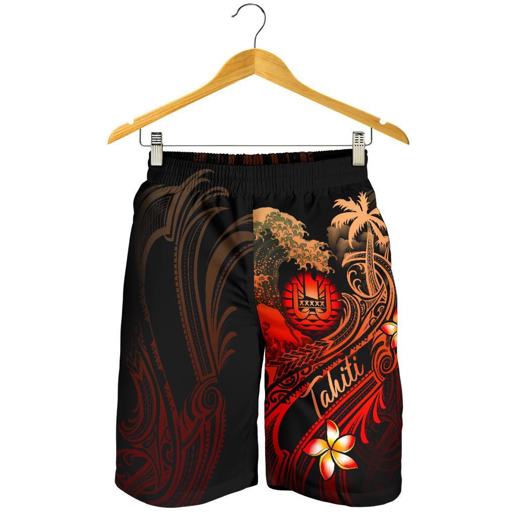 Tahiti Polynesian Men's Short - Plumeria Flowers And Waves - Polynesian Pride