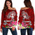 Tonga Women's Off Shoulder Sweater - Turtle Plumeria (Red) - Polynesian Pride