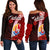 Tahiti Polynesian Women's Off Shoulder Sweater - Coat Of Arm With Hibiscus Red - Polynesian Pride