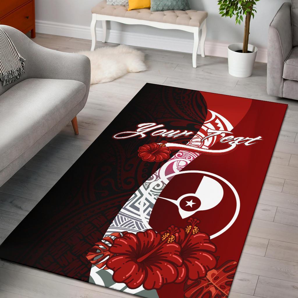 Yap Micronesia Custom Personalised Area Rug - Coat Of Arm With Hibiscus Red - Polynesian Pride