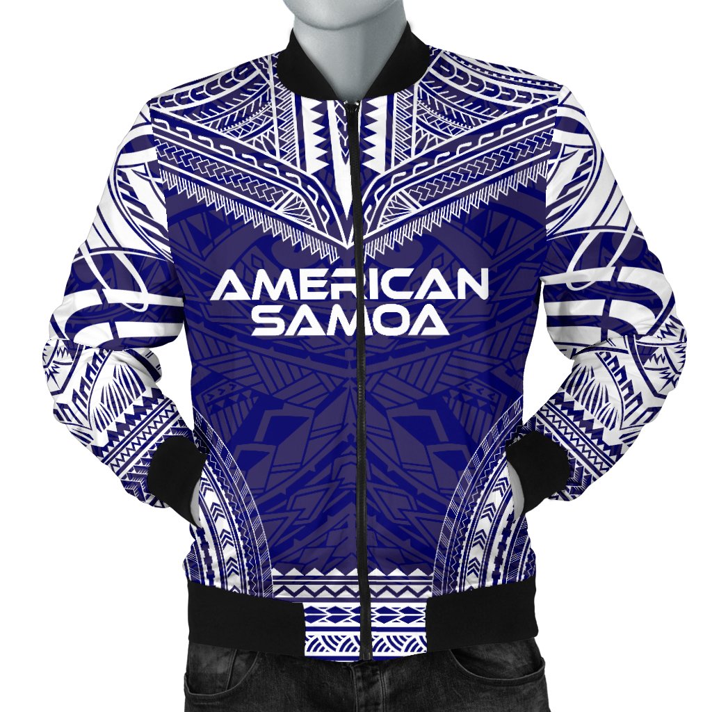 American Samoa Flag Polynesian Chief Men's Bomber Jacket Blue - Polynesian Pride