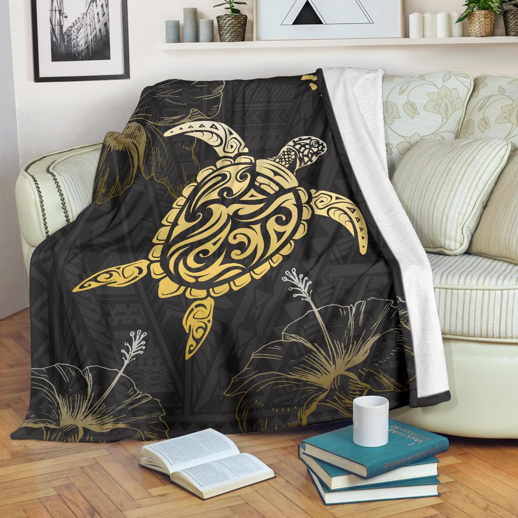 Hawaii Polynesian Turtle Hibiscus - Premium Blanket AH White - Polynesian Pride