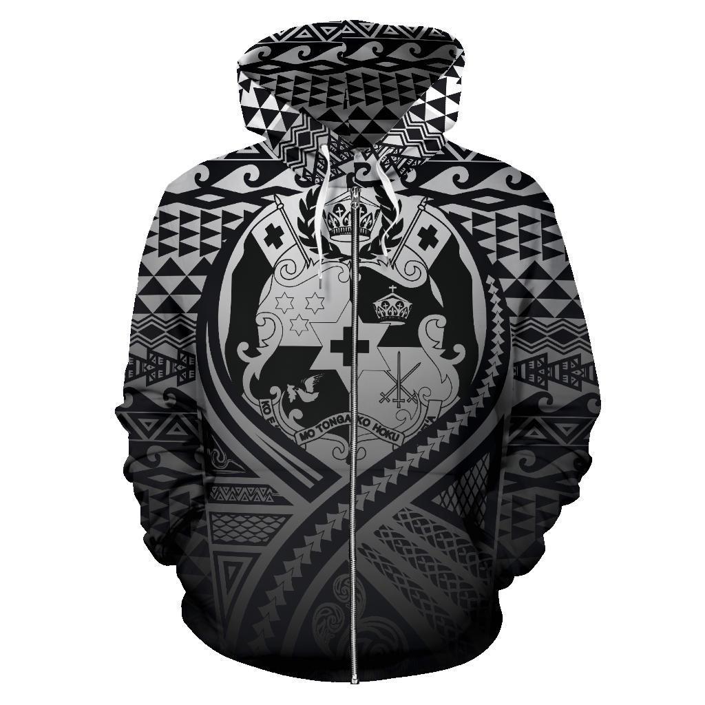 Tonga All Over Zip up Hoodie Lift up Black - Polynesian Pride