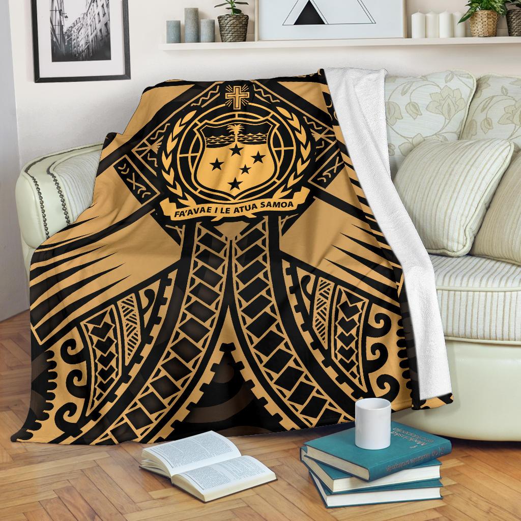 Samoa Polynesian Premium Blanket - Samoa Gold Seal with Polynesian Tattoo White - Polynesian Pride