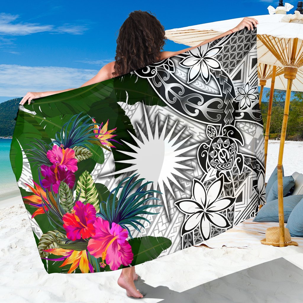 Marshall Islands Sarong White - Turtle Plumeria Banana Leaf Sarong One Size White - Polynesian Pride