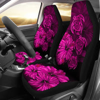 Hawaiian Map Turtle Hibiscus Pink Vintage Polynesian Car Seat Covers - Polynesian Pride