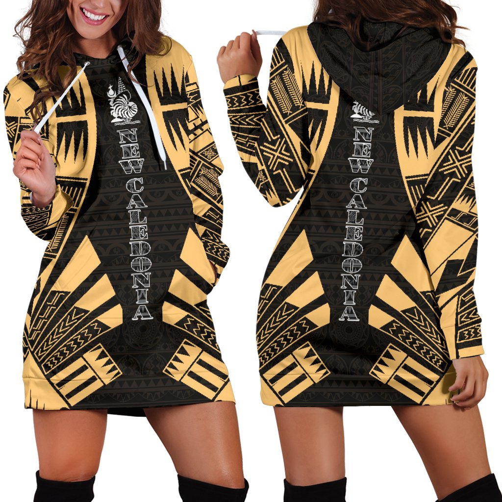 New Caledonia Hoodie Dress - Polynesian Tattoo Gold Gold - Polynesian Pride