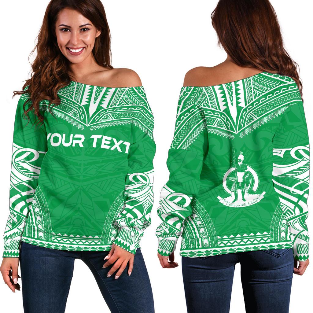 Vanuatu Polynesian Chief Custom Personalised Women's Off Shoulder Sweater - Flag Version Green - Polynesian Pride